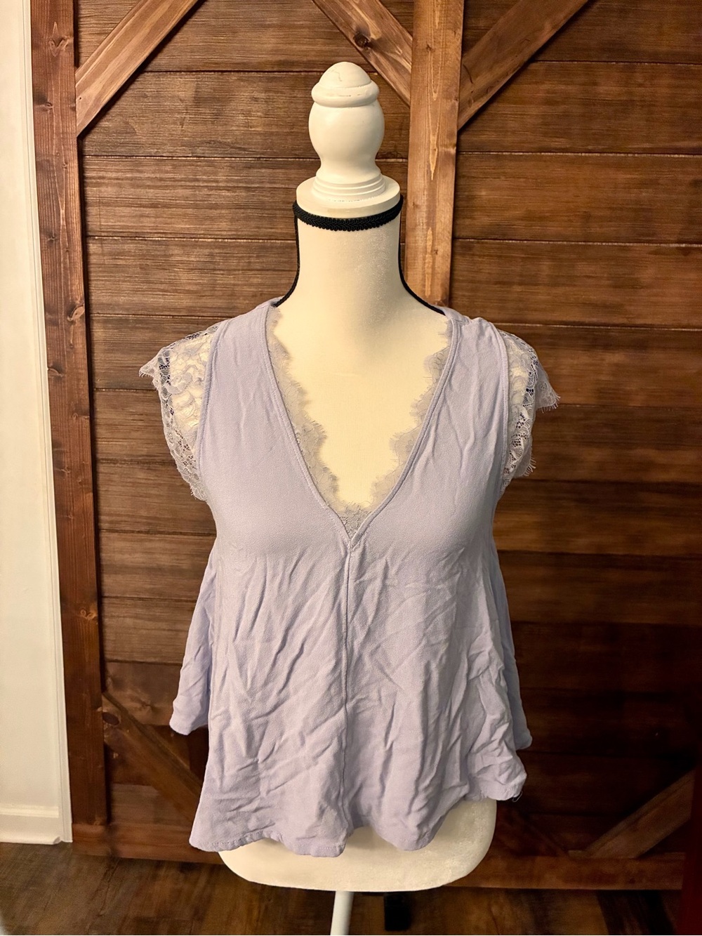Free People Lavender Lace-Trim V-Neck Tank